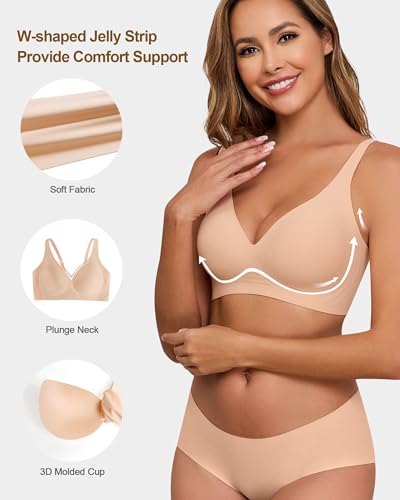 HORISUN Wireless Seamless Bras for Women Deep V Neck Comfortable Push Up Bra No Underwire3