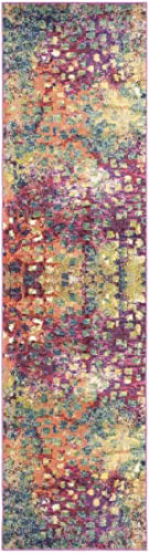 SAFAVIEH Monaco Collection Runner Rug - 2'3" x 18', Pink & Multi, Boho Chic Abstract Watercolor Design, Non-Shedding & Easy Care, Ideal for High Traffic Areas in Living Room, Bedroom (MNC225D)