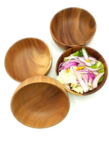 Acacia Wood Salad Bowl Set Of 4 - Round 6.3 Inches Small Size Bowl For Food Fruit Cereal Decoration. #TOP5