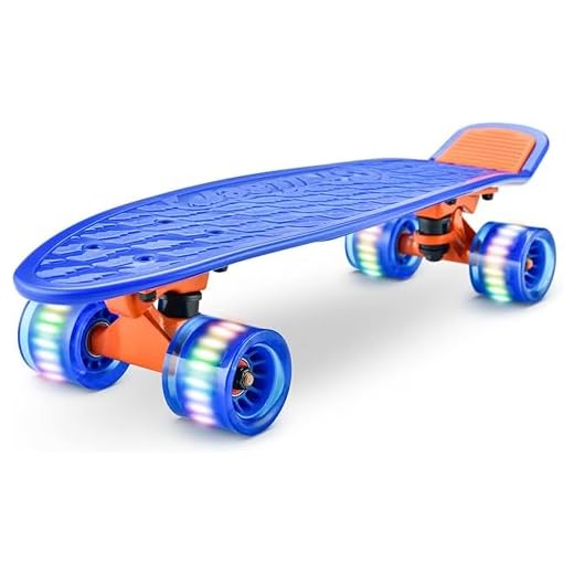 Hurtle Skateboard Enfant, Planche à Roulette avec Pont en PP de 15 cm, Skateboard Cruiser avec Camion en Alliage d'Aluminium, Roues en PU avec Lumière LED, pour Fille Garçon Enfants, Adolescents