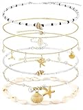 FEYIR 5 Pcs Beach Necklace for Women Sea Shell Starfish Charm Necklace Boho Seashell Ocean Beachy Summer Necklaces Set