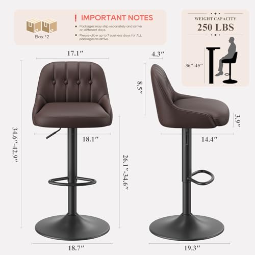 Image of MALOL Bar Stools Set of 4, Swivel Bar Chairs, Modern Adjustable PU Leather Upholstered Barstools Counter Height with Tufted Back for Bar, Kitchen Counter Island, Dining Room, Brown