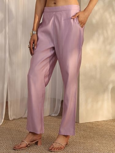 Image of Libas Printed Silk Blend Straight Kurta Set For Women | daily wear suit