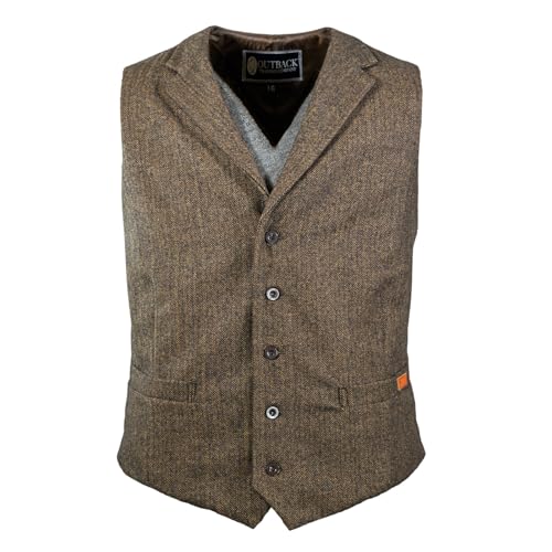 Image of OUTBACK TRADING Men's Jessie Vest | Lightweight Button Down Wool Western Outdoor Vest with Adjustable Back Slide Belt