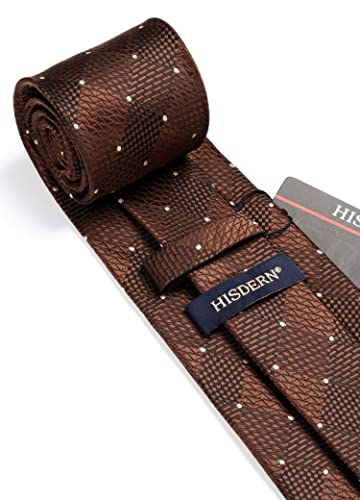 Image of HISDERN Ties for Men Plaid Checkered Tie with Pocket Square Woven Business Formal Necktie Handkerchief Set Wedding Party