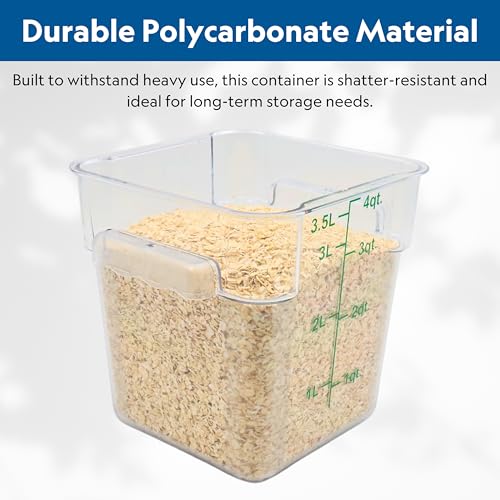 Image of FSE Square Food Container, 4 Quart, Polycarbonate, Reusable, Clear, NSF, (LID SOLD SEPARATELY)