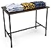 Displays2go, Pipe Display Table with Removable Shelf, Metal and Pine Wood Construction – Natural Top, Black Hardware Legs (PPLNNSTLGB)