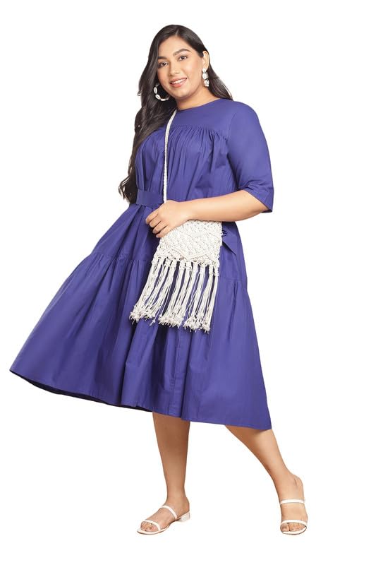 Image of Janasya Women's Poplin Fit and Flare Midi Dress