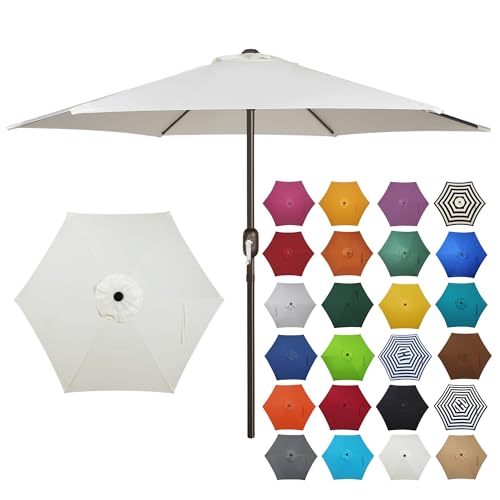 Image of Blissun 7.5 ft Patio Umbrella, Yard Umbrella, Outdoor Market Umbrella with Push Button Tilt Crank (Creamy White)