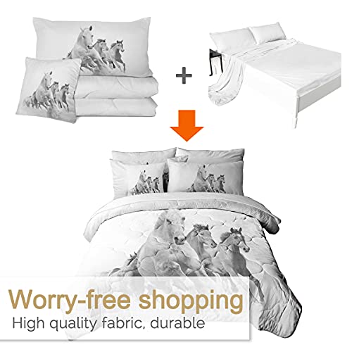 Blessliving Vintage Bed-In-A-Bag 8 Piece Horse Comforter Set Running Horses Bedding Sheets Full Black White 1 Comforter, 2 Pillow Shams, 1 Flat Sheet, 1 Fitted Sheet, 1 Cushion Cover, 2 Pillowcases #TOP3