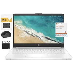 HP Nuevo portátil ultraligero HD de 14 pulgadas, procesador Intel Celeron de cuatro núcleos, 16 GB de RAM, 320 GB (64 GB eMMC+ tarjeta de 256 GB), Wi-Fi, hasta 11 horas, Windows 11 S + 1 año Office