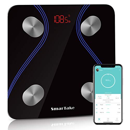 SMARTAKE Body Fat Scale, Digital Smart Weight Scale with Bluetooth, Precision Bathroom Scale with Analysis App, Body Composition, 396 lbs/ 180kg, Black