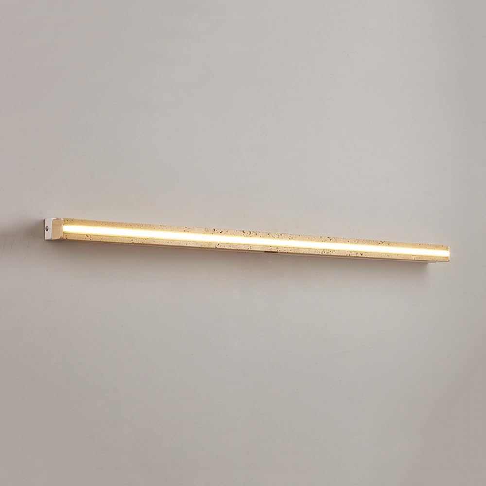 Applique da parete in travertino giallo, lampada da parete in pietra dal design lineare minimalista da 34,2", moderna lampada da parete a LED da 22 W con striscia lunga for camera da letto