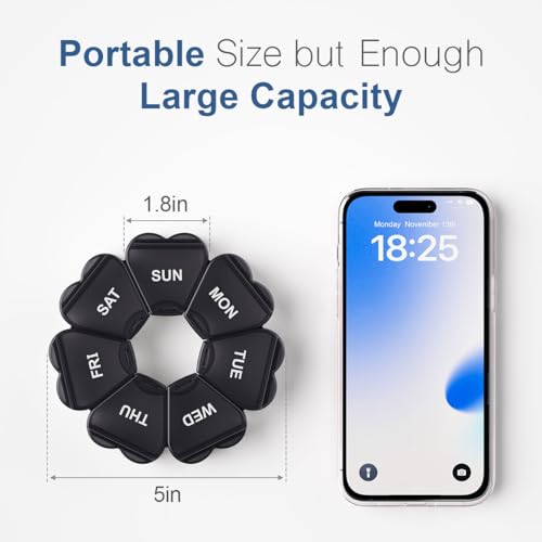 Large Weekly Pill Organizer, Pill Box 7 Day, KAPENS Daily Vitamin Case Large Capacity Compartments, Pill Containers for Fish Oil Medicine Supplements, Black - Image 7
