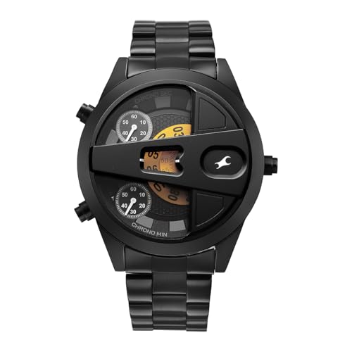 Image of Fastrack Overdrive Micromotor Quartz Analog with Black Dial Black Stainless Steel Metal Strap Watch for Men - 3331NM01