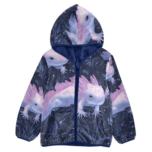 Axolotl in Midnight Toddler Fleece Jacket Girl Boys Hooded Fleece Jacket Coat Warm Outwear Zip-up 3-10T