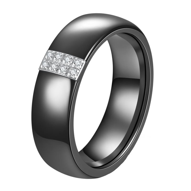 Joievievie 6MM Bague Céramique Noire avec Inserts en Oxyde de Zirconium Bague Alliance Fiançailles Mariage pour Femme Fille Taille 51