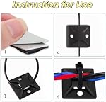 Cable Tie Zip noir set de montage auto-adhésif, supports de base de câble avec des tampons collants, 100 ensemble