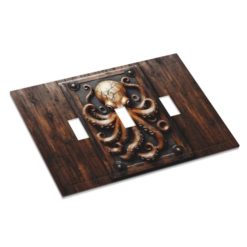 Decorative Light Switch Cover Plate Vintage Octopus 3 Gang Wall Plate Oversized Triple Toggle Switch Cover Plate Jumbo Faceplate for Bedroom Home Decor