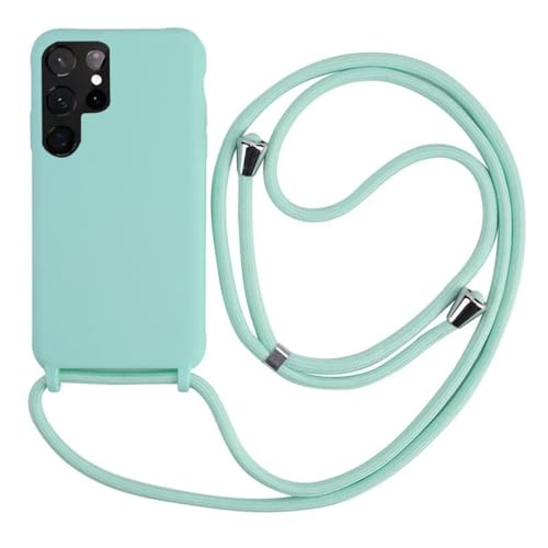 Coque Samsung S23Ultra avec cordon vert clair collier silicone pour voyage et sorties