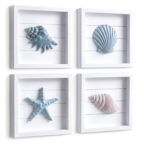 Tide and Tales 3D Coastal Wall Art, Beach Wall Decor, Framed Set of 4