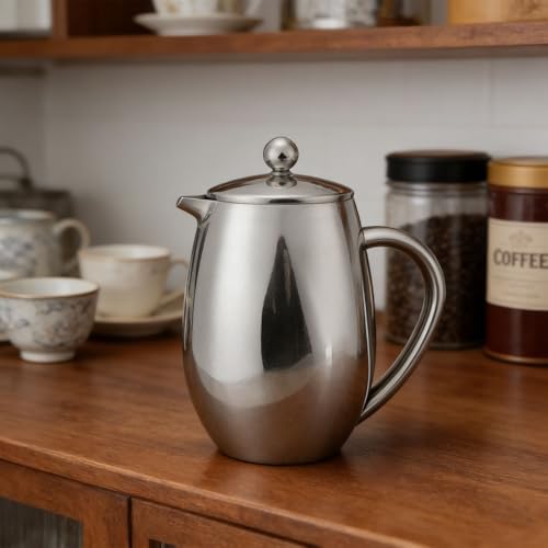 Luocute French Press Coffee Pot, 304 Stainless Steel 600ml Double Wall Vacuum Thermal Insulated Coffee Pot, for Home Outdoor Camping — view 6