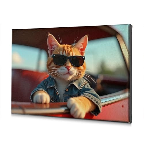 Tableau chat lunettes de soleil veste en jean décoration murale originale Pâques
