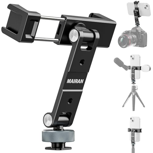 金属製スマホホルダー 三脚マウント3つのコールドシューアルミニウム製ポータブルスマートフォン用三脚アダプター1/4インチネジ穴付き360度無段回転180度傾斜可能 超軽量iPhone/Android/三脚/自撮り棒/カメラに対応