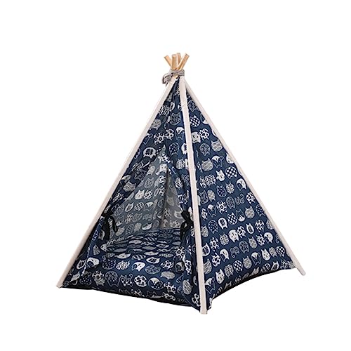 Milisten Cama De La Tienda del Animal Doméstico Tipi Lugar para Dormir para Mascotas Tienda De Dormir para Gatos Jaula Familiar Linda Carpa para Mascotas Basura Humano Navy Madera