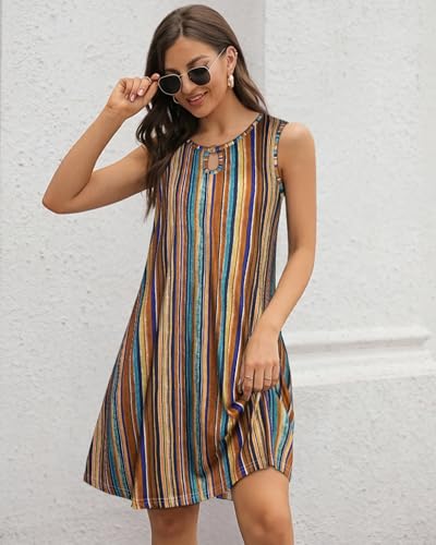 Image of Summer Dresses for Women 2026 Casual Sleeveless Sundress Floral Loose Fit Beach Cover Up with Pocket