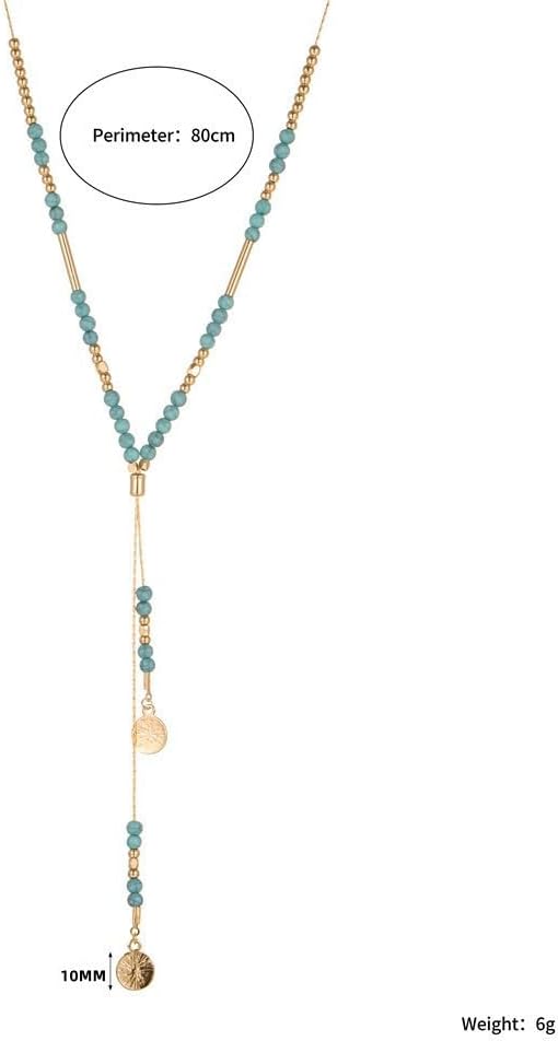 Turquoise Beaded Lariat Y Necklace for Women Long Adjustable Bohemian Handmade Sweater Chain Round Disc Pendant Necklaces Boho Western Cowgirls Retro Natural Gemstone Jewelry Gifts - Image 4
