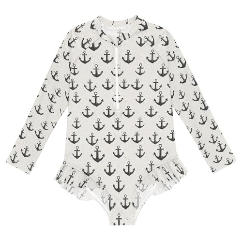 Anchor Girls Long Sleeve Rashguard Swimsuit UV Protection One-Piece Swimwear Bathing Suit B0404857