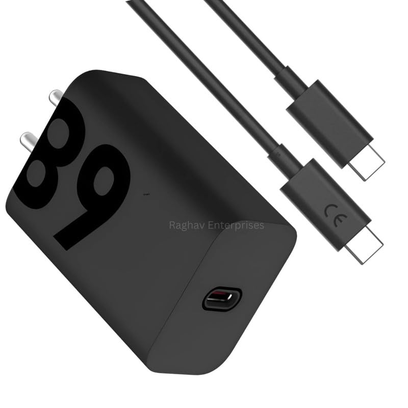 Image of Motorola 68W Turbopower Gan Type-C Fast Charger Edge 50 Pro 5G, Moto G45, Edge 50, G67, G64, Edge 2026, G96 5G, G37 Power, Razr 60 Ultra Charging Adapter with c2c Cable =Black