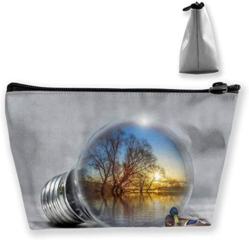 Preisvergleich Produktbild Stockente Glühbirne Hintergrund Make-up Tasche Große Trapez Aufbewahrung Reisetasche Waschen Kosmetikbeutel Stifthalter Reißverschluss Wasserdicht Tragbar 7435