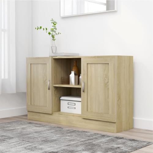Yunovire Aparador de roble Sonoma 120 x 30,5 x 70 cm, armario de madera con 2 puertas, mueble moderno para salón, pasillo y cocina, espacio de almacenamiento versátil