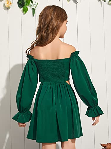 Verdusa Girl's Off Shoulder Long Sleeve Shirred Short A Line Dress2