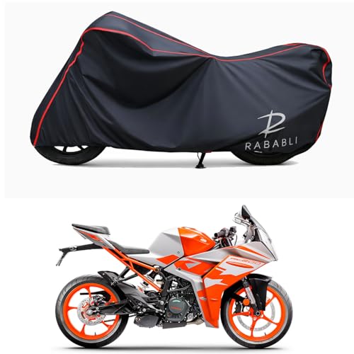 Image of Waterproof Bike Body Cover Compatible for | KTM RC 200 | Taffeta Fabric, Red Piping Design, Bottom Elastic Fit | Dustproof, Sun UV & Rain Protection for All Bikes