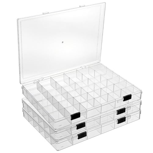 Image of 3 Pack 36 Grids Clear Plastic Bead Organizer Storage Box Container | Clear Beads Storage Organizers, Craft Jewelry Small Beads Containers for Organizing Collection Jewelry Making