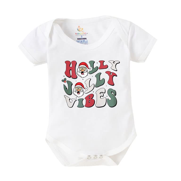 baby wish Baby Christmas Bodysuits Newborn Santa Baby Romper Half Sleeve Unisex Onesies Holly Jolly Vibes