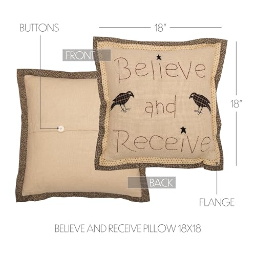 VHC-Brands-Kettle-Grove-Believe-and-Receive-Pillow-18×18-Country-Primitive-Bedding-Accessory-Tan VHC Brands Kettle Grove Believe and Receive Pillow 18×18 Country Primitive Bedding Accessory Tan