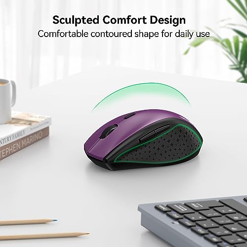 Image of TECKNET Wireless Mouse, 2.4G USB Computer Mouse with 6-Level Adjustable 4800 DPI, 30 Months Battery, Ergonomic Grips, 6 Buttons Portable for PC, Chromebook, Mac - Purple