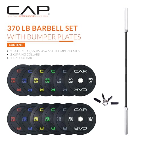 Image of CAP Barbell Olympic Weight Set with 7ft Barbell & Bumper Plates | 160-370 lbs | Multiple Options