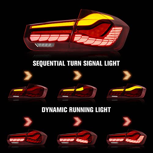 Oled Taillight Tail Brake Light Assembly For F30 F80, 2014-2019 Bmw 3 Series M3, 2012-2018 320I/328I/328D/330E/330I/335I/340I/345I/Xdrive, Dynamic Startup Dragon-Scale Running Light, Red Lens #TOP2