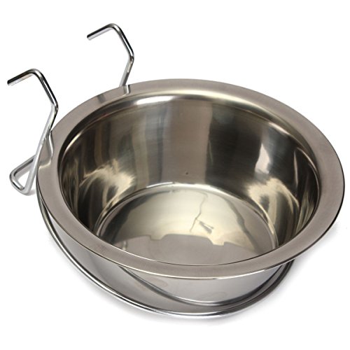 Yosoo Wasser-Schüssel mit Edelstahl-Haken zum Füttern von Haustieren, Hase, Vogel, Katze, Hund, Welpe, für Lebensmittel, geeignet für Hundekäfig, mit Klemmhalterung