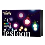 Twinkly Festoon 40 LED RGB, Light Chain with 40 LED Bulbs, Multicolor RGB Outdoor and Indoor Lights, Compatible with Alexa, Google Home, Gaming Lights, IP44, App Mapping, Black Cable, 65ft