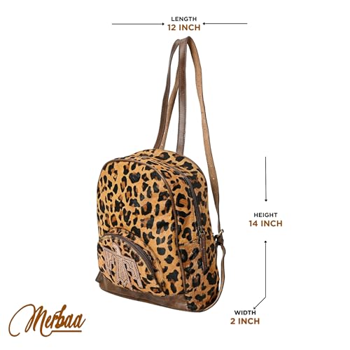 Handmade Genuine Cowhide Leather Backpack for Women – Fashion Zipper Closure Bag with Eagle Hand-Tooled Patch, Cotton Lining, Adjustable Straps, Brown Western Style3