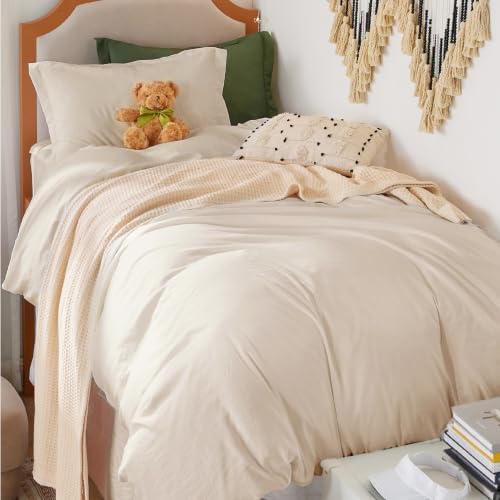 Bedsure Prewashed Twin/Twin XL Duvet Cover, Cotton-Like Bedding Set, Cream