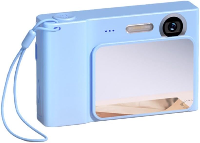 Compact 48MP 4K Digital Camera with Dual Lens for Students and Travel ABS Body Pocket Size 6x12x3cm WhiteBlue