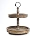 Hallops 2 Tiered Tray Stand - Two Tier Tray Wood Farmhouse, Rustic, Vintage Decor. Table Kitchen Tray Wooden with Metal Round Decorative Handle. Cake, Cupcake, Cookie, Food and Party Display