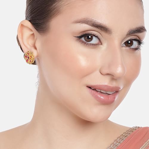 Image of Estele Elegant Flower CZ Stud Earrings with Matte Finish for Women